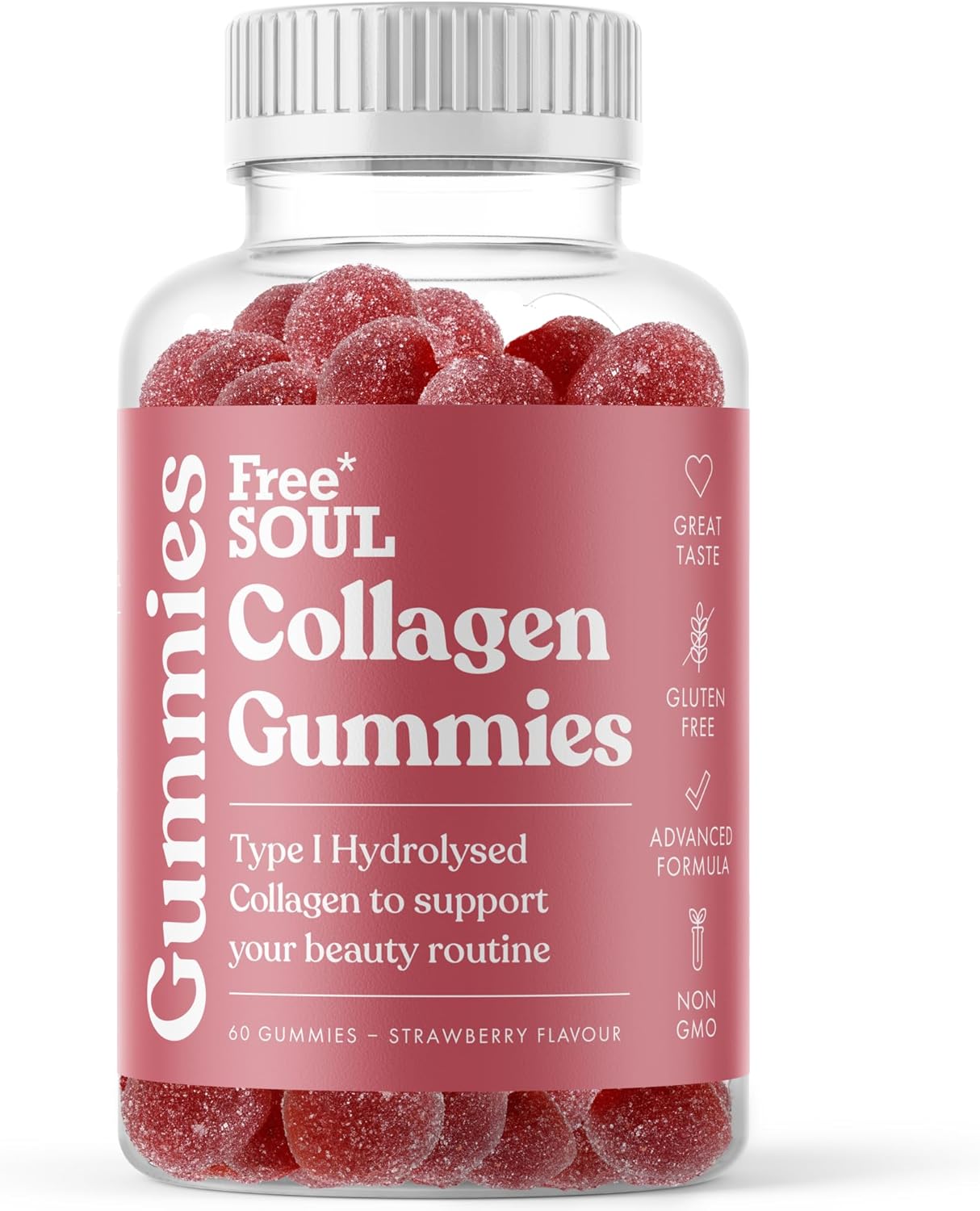 Collagen Gummies by Free Soul | High Strength Marine Collagen Supplement | Advanced Superior Type 1 Hydrolysed Collagen Peptides | Triple Strength Pure Formulation Supplement | 60 Gummies