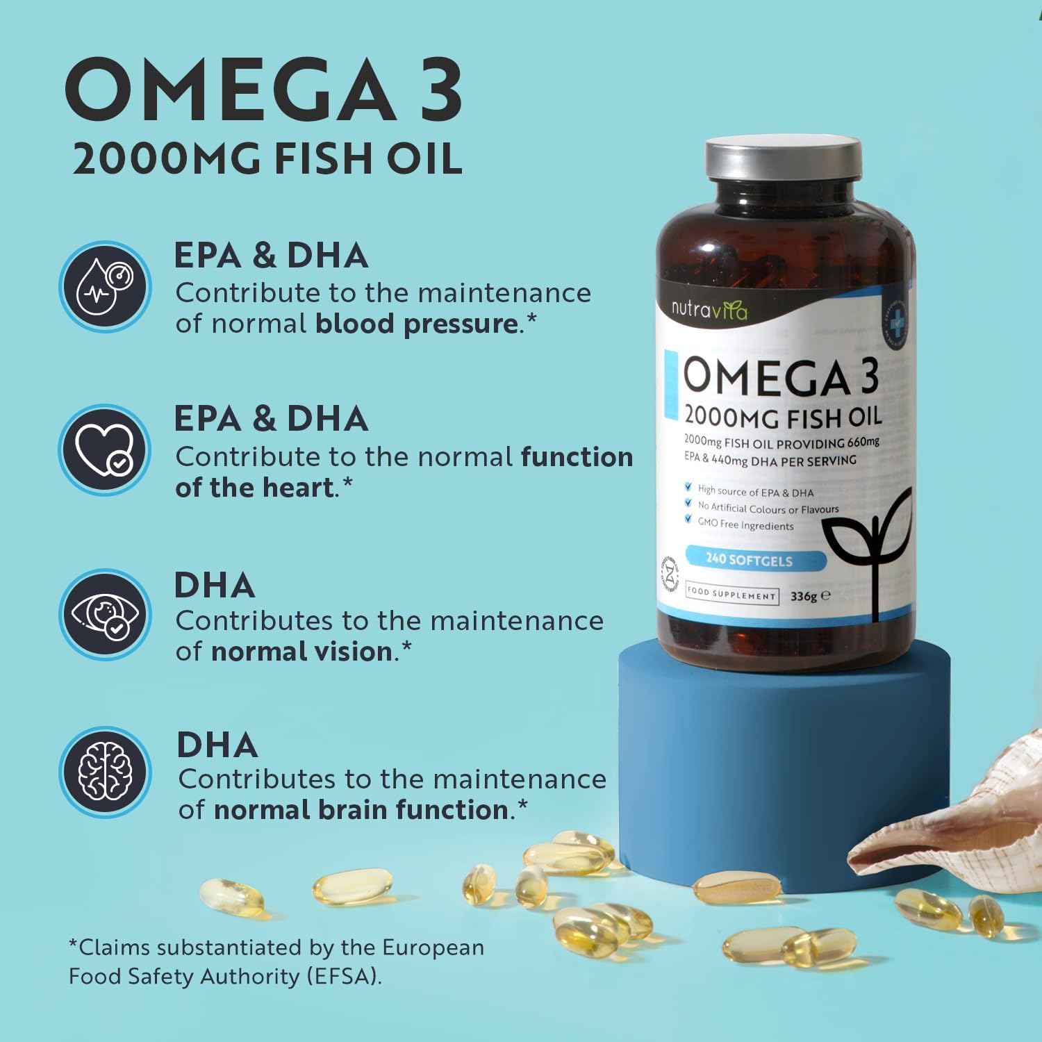 Omega 3 2000mg with 660mg EPA & 440mg DHA per Serving - 240 Softgel Capsules of Sustainably Sourced High Strength Pure Omega 3 Fish Oil - 4 Months Supply - Made in The UK by Nutravita - Image 4