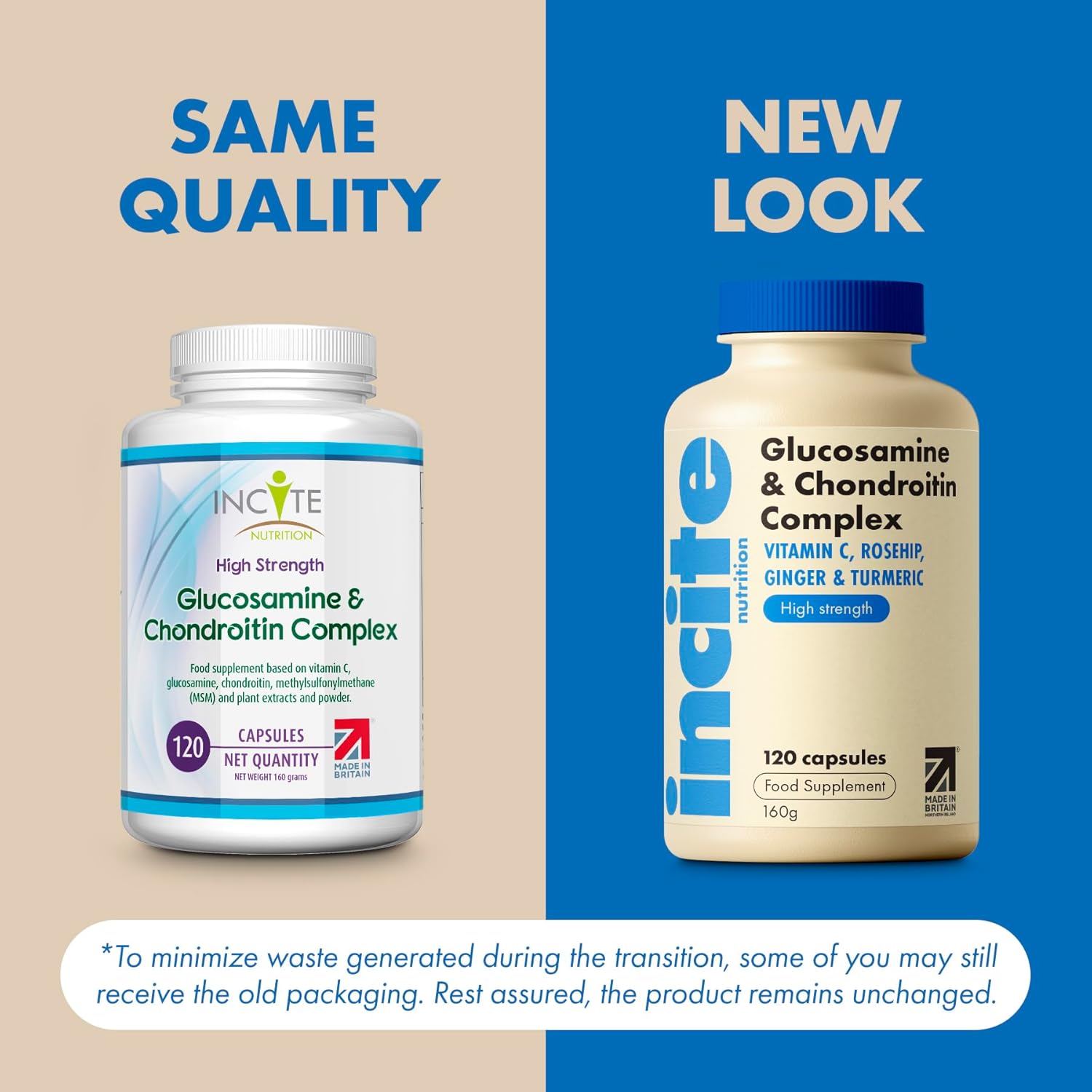 Glucosamine and Chondroitin High Strength Complex with MSM, Vitamin C, Ginger, Rosehip & Turmeric - 120 Premium Capsules Joint Care Supplements Made in The UK by Incite Nutrition - Image 4