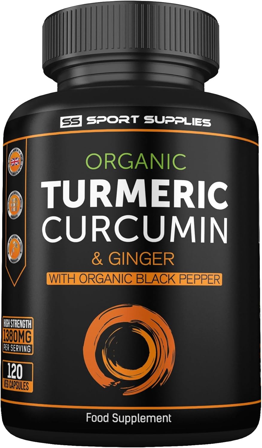 Organic Turmeric Capsules High Strength and Black Pepper with Active Curcumin with Ginger 1380mg - Advanced Tumeric - Each 120 Veg Capsule is Organic (2 Capsules per Serving)