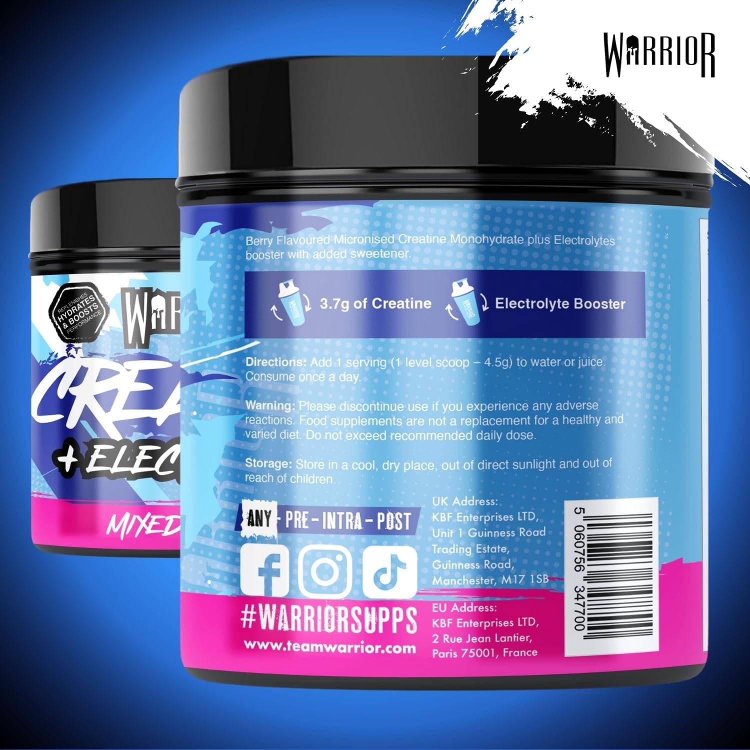 Warrior Creatine Monohydrate Plus Electrolytes Powder 360g - Hydration and Performance Drink - Nutrition Shake to Promote Muscle Growth (Not Tablets, Sachet, Gummies) - 80 Servings (Mixed Berry) - Image 3