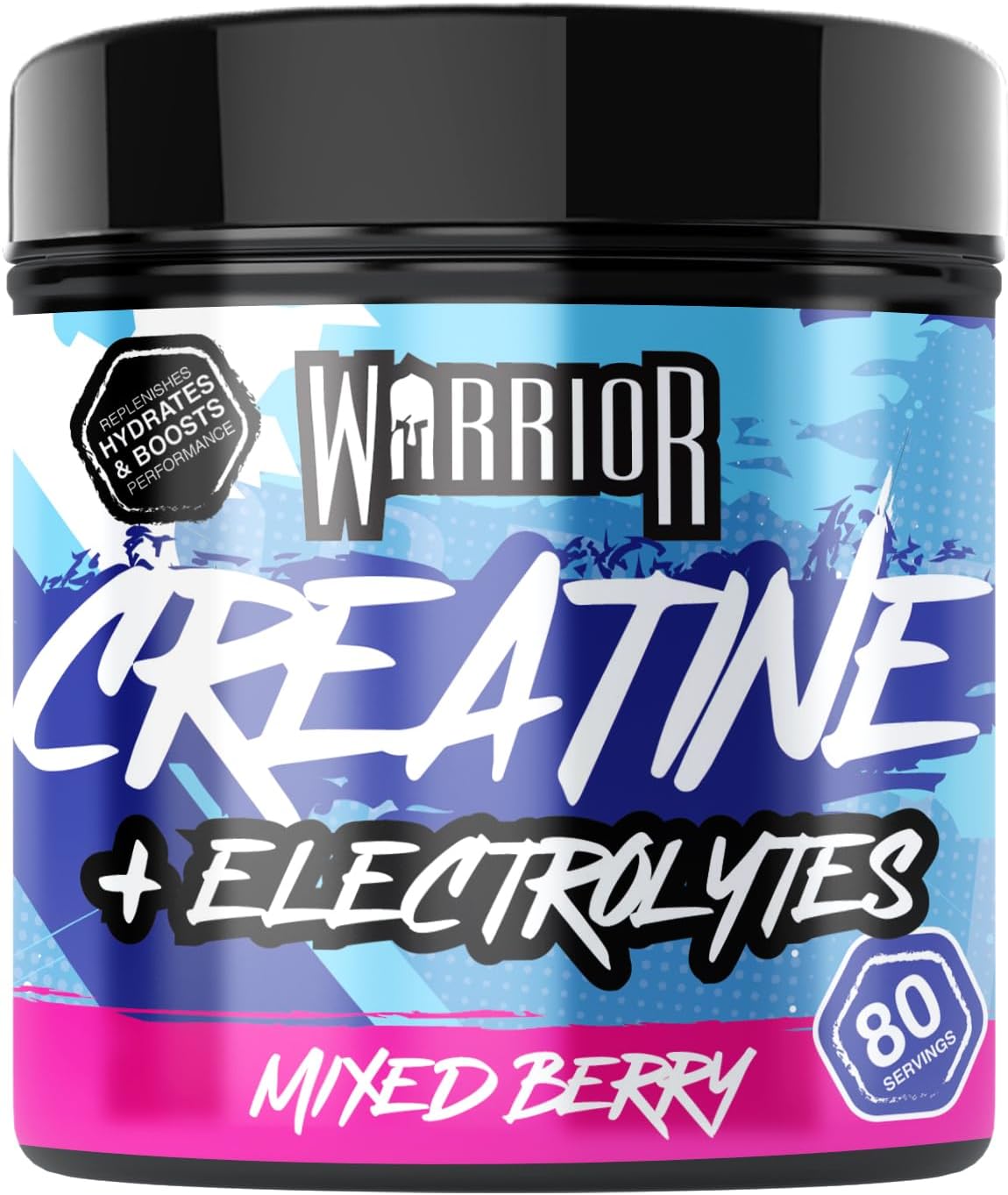 Warrior Creatine Monohydrate Plus Electrolytes Powder 360g - Hydration and Performance Drink - Nutrition Shake to Promote Muscle Growth (Not Tablets, Sachet, Gummies) - 80 Servings (Mixed Berry)