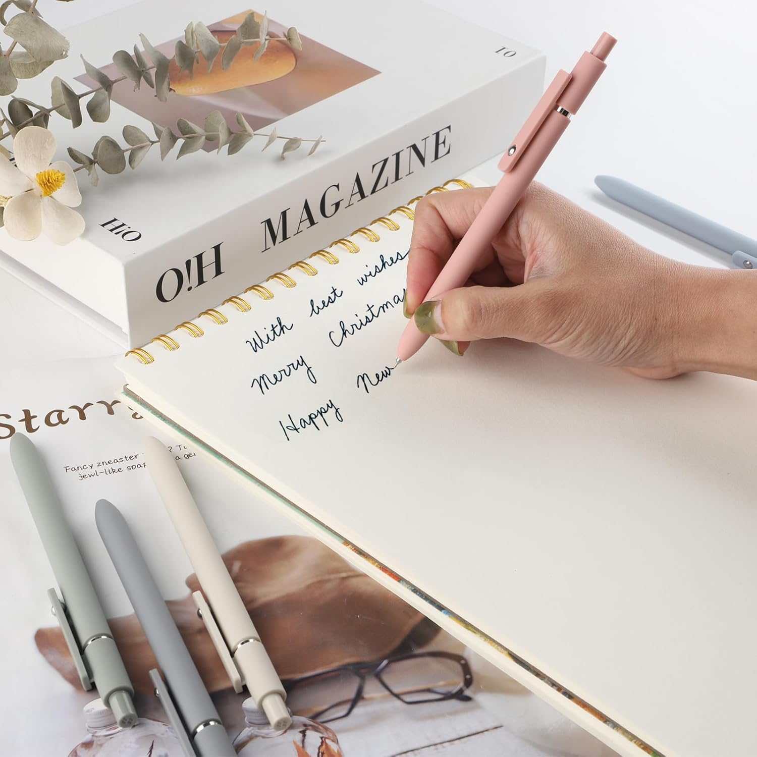 FIOVER Gel Pens, 5pcs 0.5mm Quick Dry Black Ink Fine Point Smooth Writing Pens High-End Series Ballpoint for Office School Supplies(Morandi) - Image 3